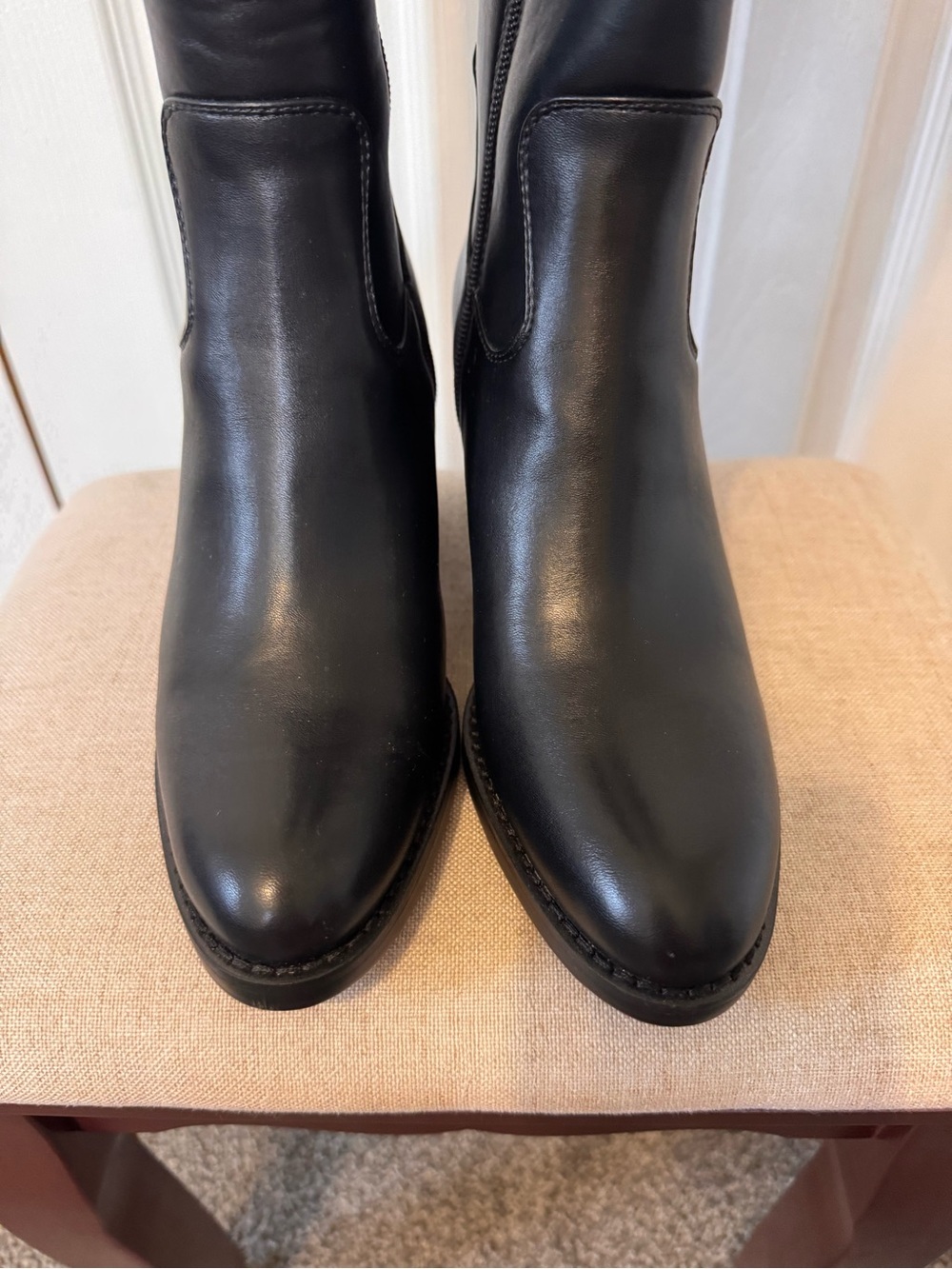 Franco Sparto Women Black Wide Calf Knee High Faux Leather Block Heel Boot Sz 7W - Picture 5 of 16